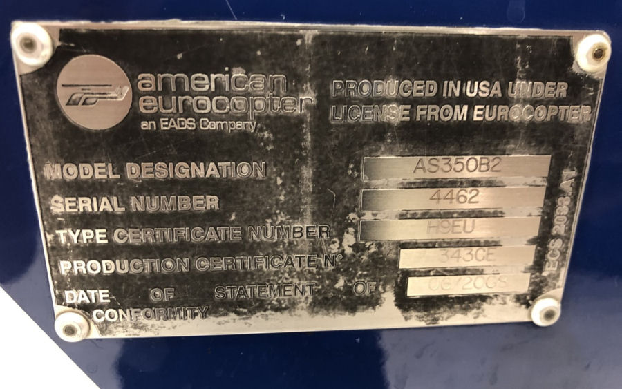Helicopter Eurocopter AS350B2 Ecureuil Serial 4462 Register N568AM used by Air Methods. Built 2008. Aircraft history and location