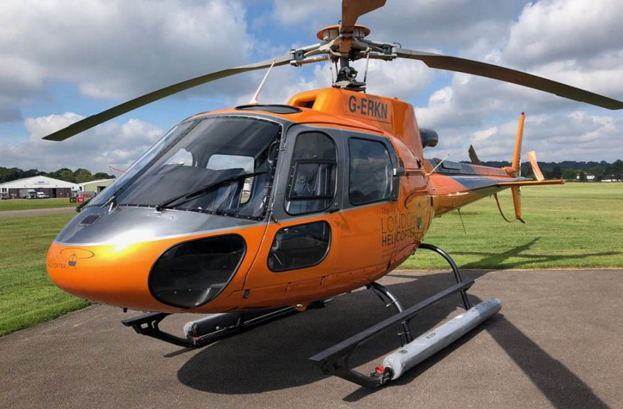Helicopter Eurocopter AS350B3 Ecureuil Serial 3587 Register G-ERKN G-ORKI EC-IHX F-WQRN used by British International Helicopters BIH ,London Helicopter Centres ,TAF Helicopters ,Eurocopter France. Built 2002. Aircraft history and location