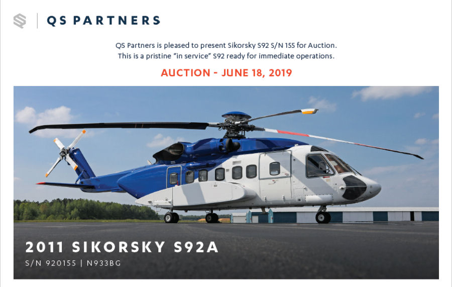 Helicopter Sikorsky S-92A Serial 92-0155 Register C-FKNF N933BG N155N used by Cougar Helicopters ,Bank Of Utah ,Milestone Aviation ,Bristow US ,Sikorsky Helicopters. Built 2011. Aircraft history and location