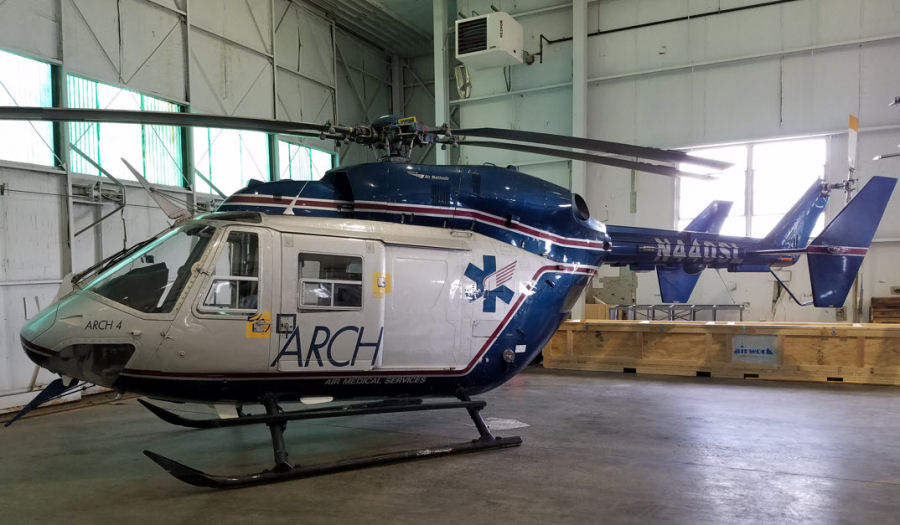Helicopter MBB Bk117B-1 Serial 7158 Register N440SL N193BK N193CK used by ARCH Air Medical Service ,Air Methods ,MBB Helicopter Corp. Built 1989. Aircraft history and location
