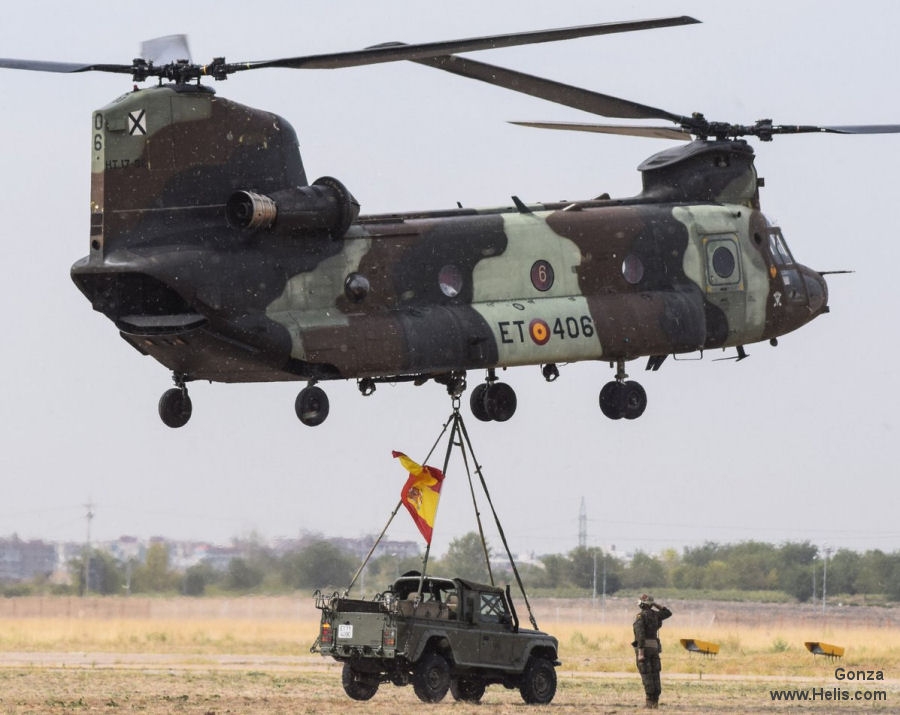 Helicopter Boeing CH-47D Chinook Serial M.3507 Register HT.17-06 used by Fuerzas Aeromóviles del Ejército de Tierra FAMET (Spanish Army Aviation). Aircraft history and location