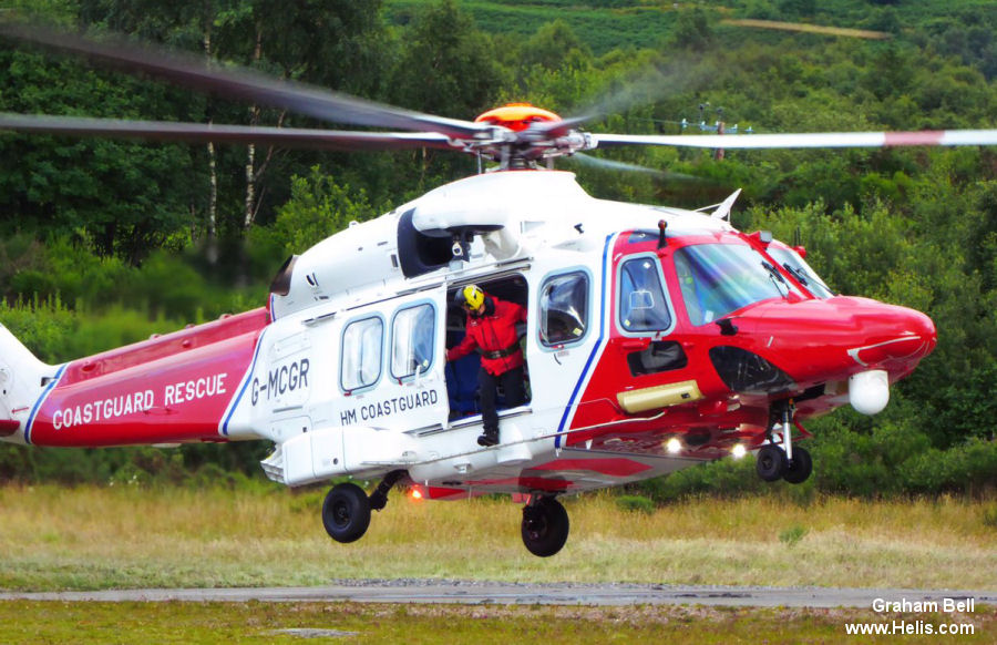 Helicopter AgustaWestland AW189 Serial 92004 Register G-MCGR used by HM Coastguard (Her Majesty’s Coastguard) ,Bristow ,AgustaWestland UK. Built 2014. Aircraft history and location