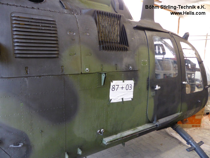 Helicopter MBB Bo105P PAH-1 Serial 6103 Register 87+03 used by Böhm Stirling-Technik e.K. ,Heeresflieger (German Army Aviation). Aircraft history and location