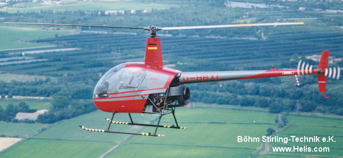 Helicopter Robinson R22 Beta Serial 2185 Register D-HBXL used by Böhm Stirling-Technik e.K.. Built 1992. Aircraft history and location