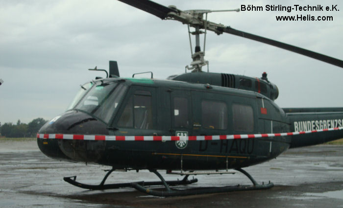 Helicopter Dornier UH-1D Serial 8336 Register D-HAQO 72+16 used by Böhm Stirling-Technik e.K. ,Heeresflieger (German Army Aviation). Built 1968. Aircraft history and location