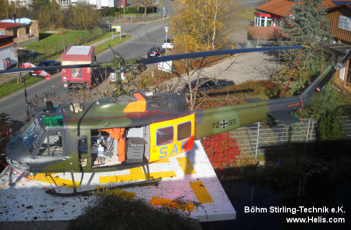 Helicopter Dornier UH-1D Serial 8419 Register 72+99 used by Böhm Stirling-Technik e.K. ,Heeresflieger (German Army Aviation). Built 1969. Aircraft history and location