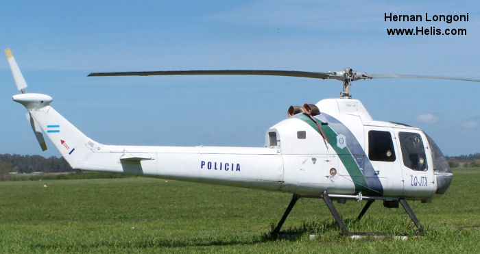 Helicopter Fairchild-Hiller FH-1100 Serial 149 Register LQ-JTX LV-JTX used by Policias Provinciales (Argentine Provinces Police Units). Aircraft history and location