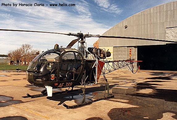 Helicopter Aerospatiale SA315B Lama Serial 2431 Register AE-389 used by Aviacion de Ejercito Argentino EA (Argentine Army Aviation). Aircraft history and location