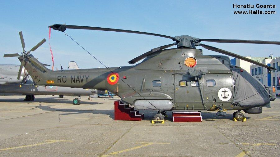 Helicopter IAR 330 Serial 3140 Register 140 used by Forțele Navale Române (Romanian Naval Forces). Aircraft history and location