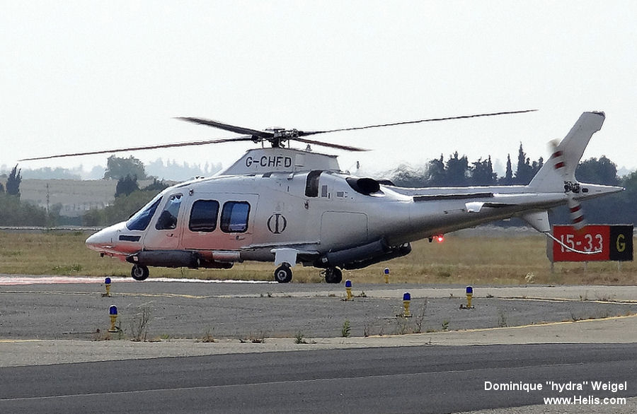 Helicopter AgustaWestland AW109SP GrandNew Serial 22262 Register G-CHFD VP-CFL used by Castle Air. Built 2012. Aircraft history and location