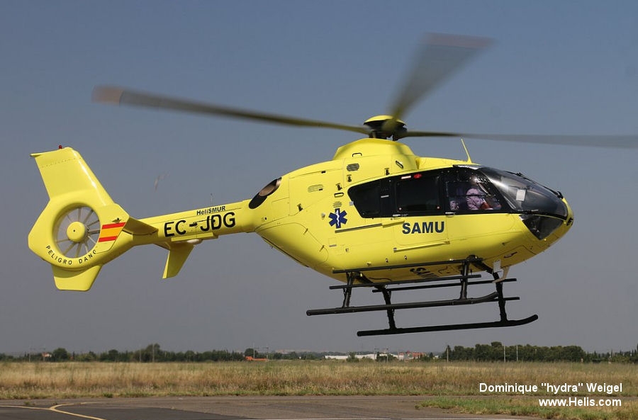 Helicopter Eurocopter EC135T2 Serial 0354 Register EC-JDG used by SAMU (Emergency Medical Assistance Service ) ,Administraciones Locales Junta de Castilla y Leon (Government of Castile and Leon) ,INAER ,Helicsa. Built 2004. Aircraft history and location