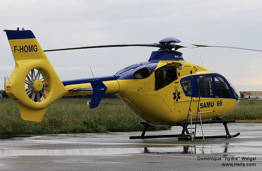 Helicopter Eurocopter EC135P2 Serial 0441 Register F-HOMG D-HAAZ OH-HMV used by SAMU (Emergency Medical Assistance Service ) ,INAER France ,Eurocopter Deutschland GmbH (Eurocopter Germany) ,SHT. Built 2005. Aircraft history and location