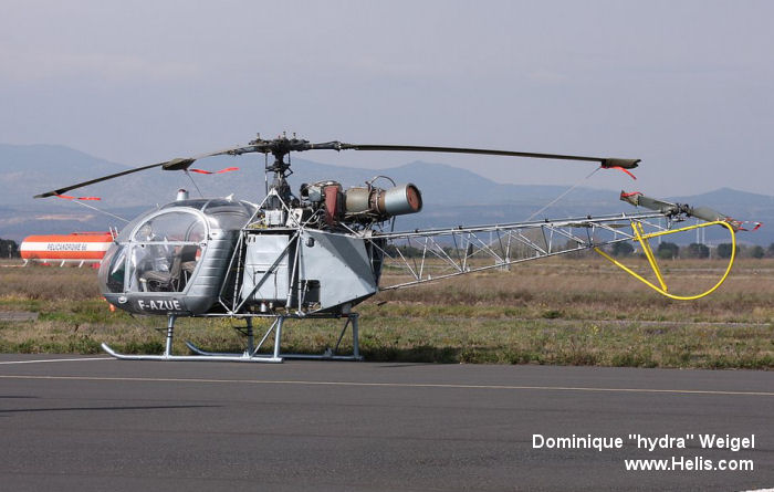 Helicopter Aerospatiale SE3130  Alouette II Serial 1541 Register F-AZUE F-GKGE 1541 used by Aviation Légère de l'Armée de Terre ALAT (French Army Light Aviation). Built 1961. Aircraft history and location