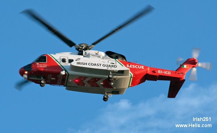 Helicopter Sikorsky S-92A Serial 92-0052 Register EI-ICD G-SARC used by Garda Cósta na hÉireann IRCG (Irish Coast Guard) ,CHC Ireland ,HM Coastguard (Her Majesty’s Coastguard) ,CHC Scotia. Built 2006. Aircraft history and location