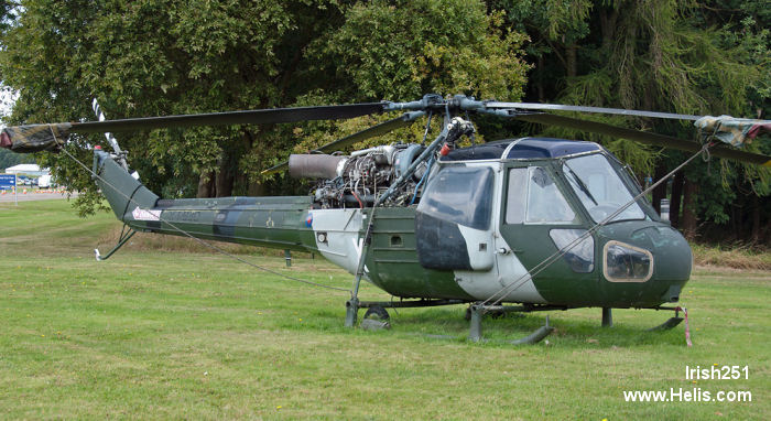 Helicopter Westland Scout AH.1 Serial f.9636 Register G-BXRL XT630 used by Army Air Corps AAC (British Army). Built 1966. Aircraft history and location