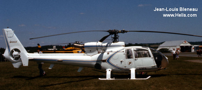 Helicopter Aerospatiale SA341G Gazelle Serial 1225 Register 3A-MPR C-FBRM N895SC N31PA used by Coulson Aircrane. Built 1975. Aircraft history and location