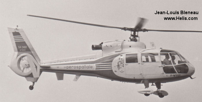 Helicopter Aerospatiale SA360 Dauphin Serial 002 Register F-ZWVF F-BSQX F-WSQX used by Armée de l'Air (French Air Force) ,Aerospatiale. Built 1973. Aircraft history and location