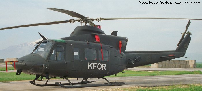 Helicopter Bell 412SP Serial 33163 Register 163 used by Luftforsvaret RNoAF (Royal Norwegian Air Force). Built 1989. Aircraft history and location