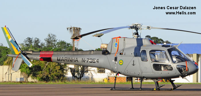 Helicopter Aerospatiale HB350B Esquilo Serial 1148 Register N-7054 used by Força Aeronaval da Marinha do Brasil (Brazilian Navy) ,Helibras. Aircraft history and location