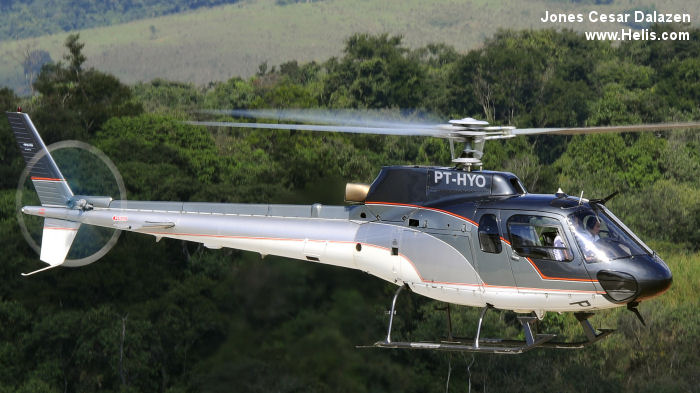 Helicopter Eurocopter HB350BA Esquilo Serial 2698 Register PT-HYO used by Helibras. Aircraft history and location
