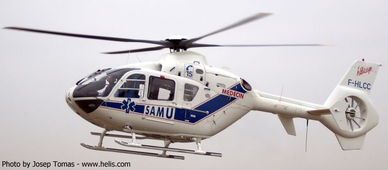 Helicopter Eurocopter EC135T2 Serial 0291 Register F-HLCC used by SAMU (Emergency Medical Assistance Service ) ,Helicap. Aircraft history and location