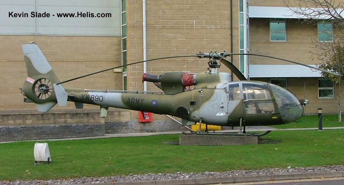Helicopter Aerospatiale SA341C Gazelle HT.2 Serial 1161 Register XW890 used by Fleet Air Arm RN (Royal Navy). Built 1974. Aircraft history and location