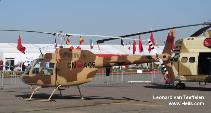 Helicopter Agusta AB206B Serial 8635 Register CN-AQR used by Royal Moroccan Air Force RMAF. Aircraft history and location