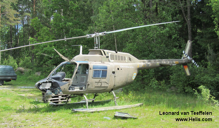 Helicopter Agusta AB206A Serial 8207 Register 06047 used by Försvarsmakten (Swedish Armed Forces) ,marinen (swedish navy). Aircraft history and location