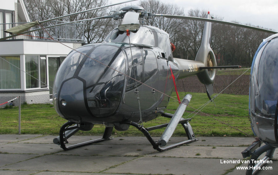 Helicopter Eurocopter EC120B Serial 1242 Register SE-JUB EC-HZY used by Direccion General de Trafico DGT (Traffic Police Directorate ). Built 2001. Aircraft history and location