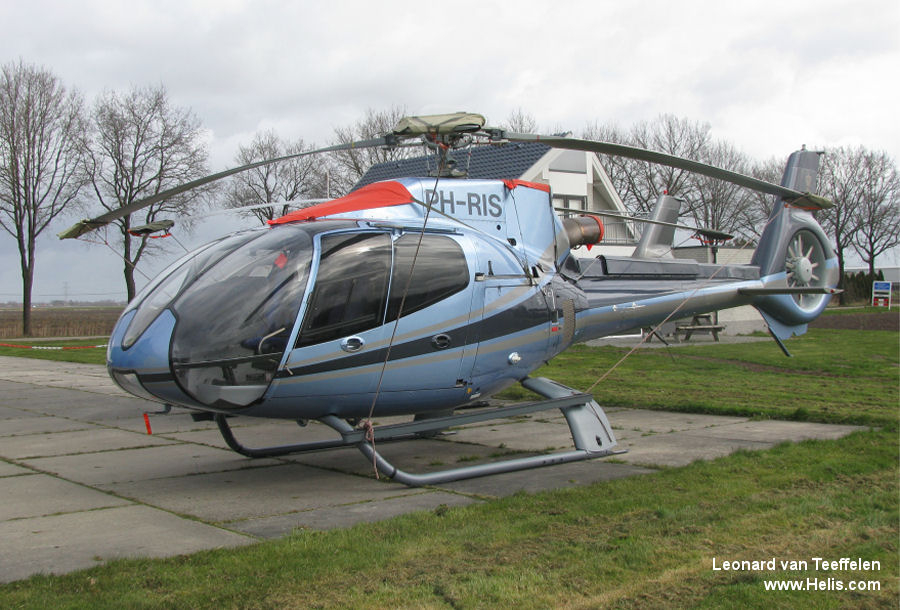 Helicopter Eurocopter EC130B4 Serial 4215 Register PH-RIS F-WQDA used by KNSF Flight Services ,Eurocopter France. Built 2007. Aircraft history and location