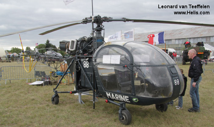 Helicopter Aerospatiale SE3130 Alouette II Serial 1488 Register 488 used by Aéronautique Navale (French Navy). Aircraft history and location