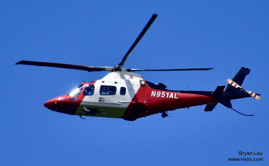 Helicopter AgustaWestland AW109E Power Serial 11632 Register N951AL N23HH used by Airlift Northwest ,AgustaWestland Philadelphia (AgustaWestland USA). Built 2005. Aircraft history and location