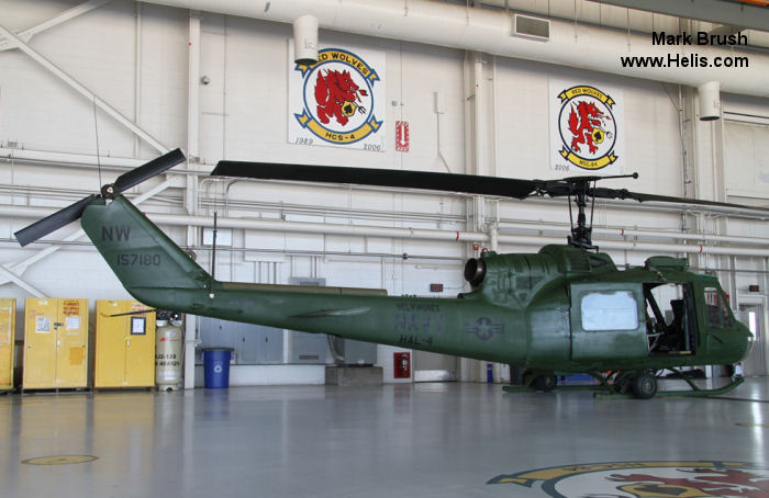 Helicopter Bell HH-1K Iroquois Serial 6304 Register 157180 used by US Navy USN. Built 1970. Aircraft history and location