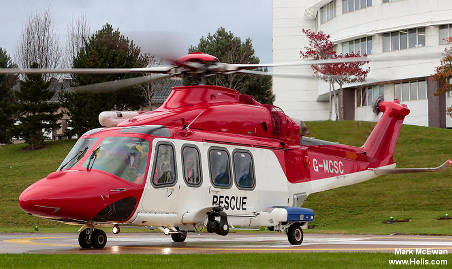 Helicopter AgustaWestland AW139 Serial 41379 Register G-MCSC YR-VGB I-VEGC N621SM used by Offshore Helicopter Services OHS ,Babcock International Babcock ,Elilombarda ,AgustaWestland Philadelphia (AgustaWestland USA). Built 2014. Aircraft history and location