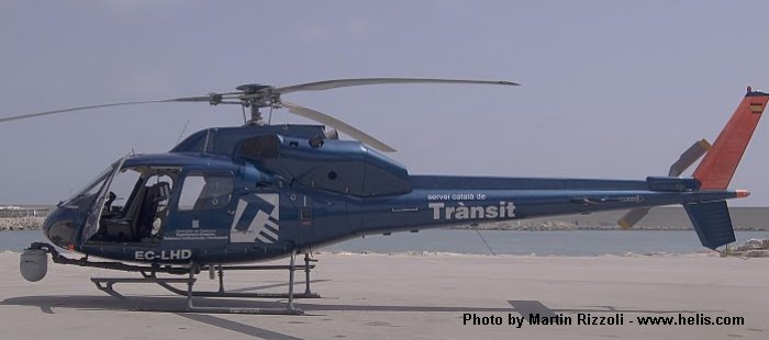 Helicopter Aerospatiale AS355F2 Ecureuil 2  Serial 5381 Register EC-LHD F-HDLS ES-92 F-WYML JA9900 used by Cat Helicopters ,Administraciones Locales (Spanish Autonomous Communities) ,El Dark El Watani (Algerian Gendarmerie Nationale) ,Eurocopter France. Built 1988. Aircraft history and location