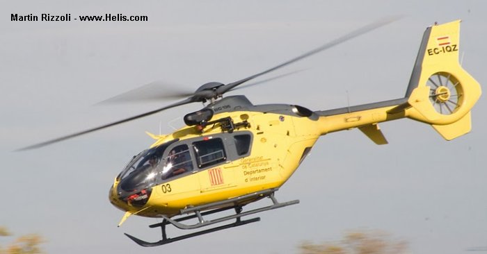 Helicopter Eurocopter EC135P2 Serial 0293 Register EC-IQZ used by Administraciones Locales Generalitat de Catalunya (Governament Institution of Catalonia) ,TAF Helicopters. Aircraft history and location