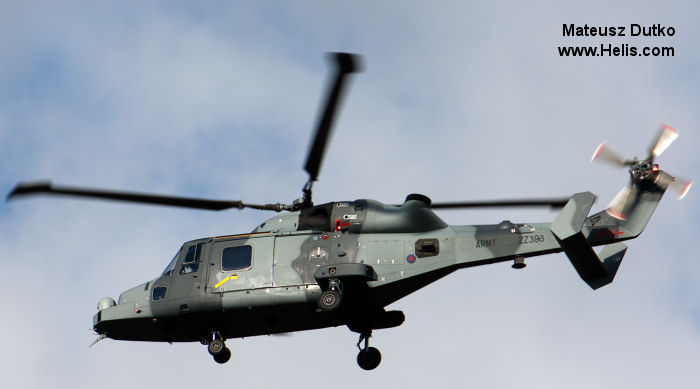 Helicopter AgustaWestland AW159 Wildcat AH1 Serial 491 Register ZZ393 used by Royal Marines RM ,Army Air Corps AAC (British Army). Aircraft history and location