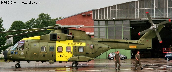 Helicopter AgustaWestland EH101 Mk.512 Serial 50165 Register M-514 ZK004 used by Flyvevåbnet (Royal Danish Air Force) ,AgustaWestland UK. Built 2006. Aircraft history and location