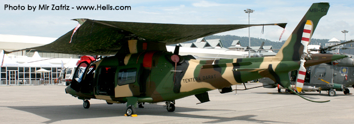 Helicopter AgustaWestland A109LUH Serial 13803 Register M81-03 used by Tentera Darat Malaysia (Malaysian Army). Built 2006. Aircraft history and location