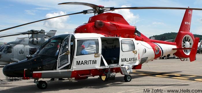 Helicopter Eurocopter AS365N3 Dauphin 2 Serial 6723 Register M70-01 used by Agensi Penguatkuasaan Maritim Malaysia MMEA (Malaysian Maritime Enforcement Agency). Aircraft history and location