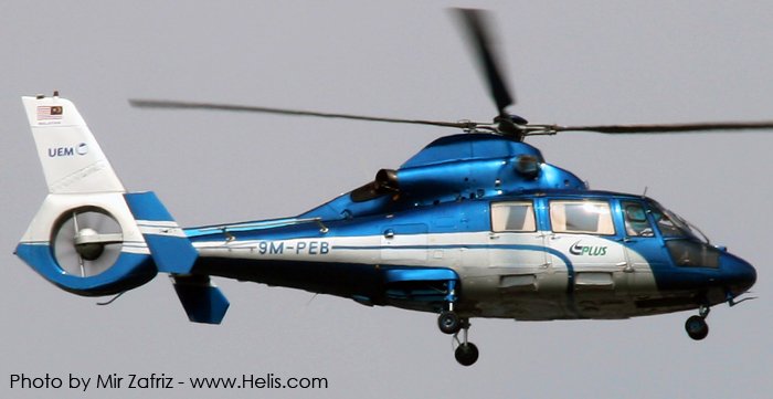 Helicopter Eurocopter AS365N3 Dauphin 2 Serial 6676 Register 9M-PEB F-OISA used by PLUS Helicopter Services Sdn Bhd (PLUS Heli). Built 2004. Aircraft history and location