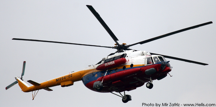 Helicopter Mil Mi-17-1V Serial 95824 Register M994-02 used by Jabatan Bomba dan Penyelamat Malaysia JBPM  (Malaysian Fire and Rescue Department). Built 1998. Aircraft history and location