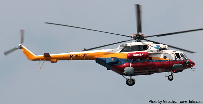 Helicopter Mil Mi-17-1V Serial 59489619383 Register M994-03 used by Jabatan Bomba dan Penyelamat Malaysia JBPM  (Malaysian Fire and Rescue Department). Aircraft history and location