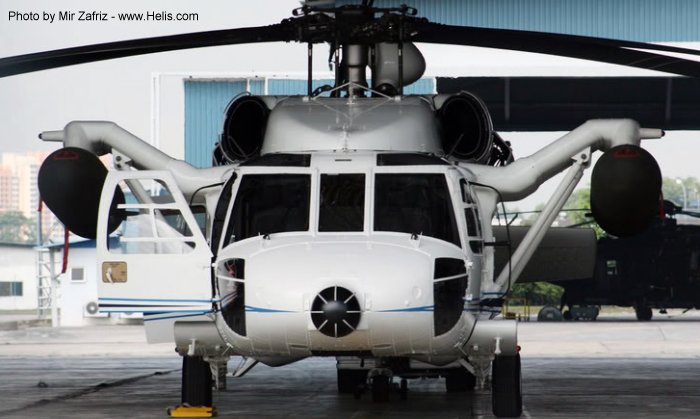 Helicopter Sikorsky S-70A-34 Black Hawk Serial 70-2374 Register M46-02 used by Tentera Udara Diraja Malaysia TUDM (Royal Malaysian Air Force). Built 1997. Aircraft history and location