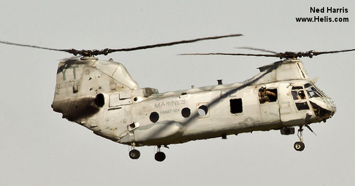 Helicopter Boeing-Vertol CH-46F Serial 2571 Register 157672 used by US Marine Corps. Built 1969. Aircraft history