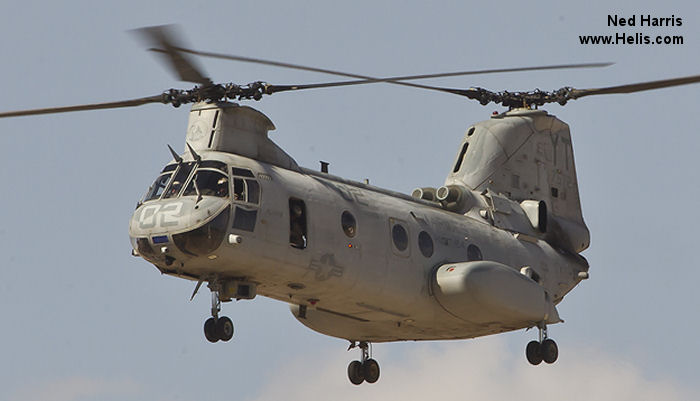 Helicopter Boeing-Vertol CH-46F Serial 2571 Register 157672 used by US Marine Corps. Built 1969. Aircraft history