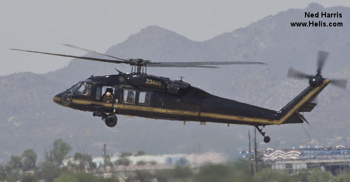 Helicopter Sikorsky UH-60A Black Hawk Serial 70-223 Register 80-23465 used by US Department of Homeland Security DHS. Aircraft history and location