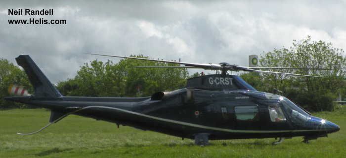 Helicopter Agusta A109E Power Serial 11017 Register G-CRST G-WRBI N709AT HB-XQM used by Castle Air ,Eliarco Ets. Built 1998. Aircraft history and location