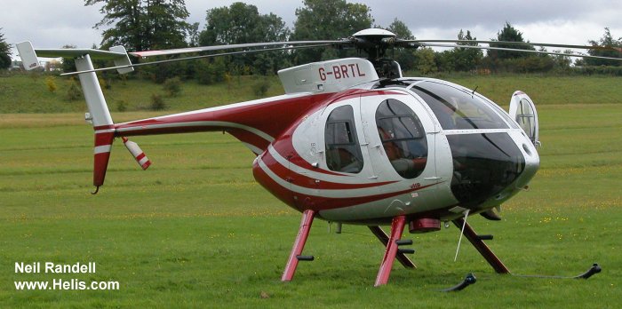Helicopter McDonnell Douglas MD369E / MD500E Serial 0356E Register G-BRTL. Built 1989. Aircraft history and location