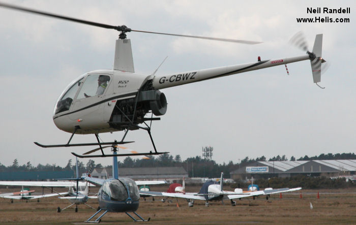 Helicopter Robinson R22 Beta II Serial 3101 Register G-CBWZ N141DC. Built 2000. Aircraft history and location